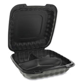 Pactiv EarthChoice SmartLock Black 3 Compartment Microwavable Hinged Lid Container, 9.33 x 8.88 x 3.1 inch -- 120 per case