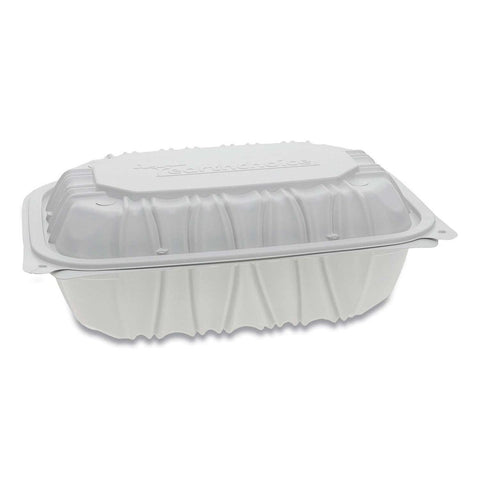 Pactiv White Vented Microwavable Hinged Lid Takeout Container, 9 x 6 x 3.1 inch -- 170 per case
