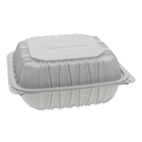 Pactiv White Vented Microwavable Hinged Lid Takeout Container, 8.5 x 8.5 x 3.1 inch -- 146 per case