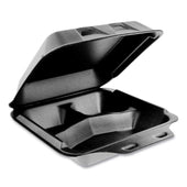 Pactiv SmartLock Black Medium 3 Compartment Foam Hinged Container, 8 x 8.5 x 3 inch -- 150 per case