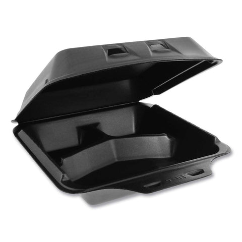 Pactiv SmartLock Black Large 3 Compartment Foam Hinged Container, 9 x 9.5 x 3.25 inch -- 150 per case