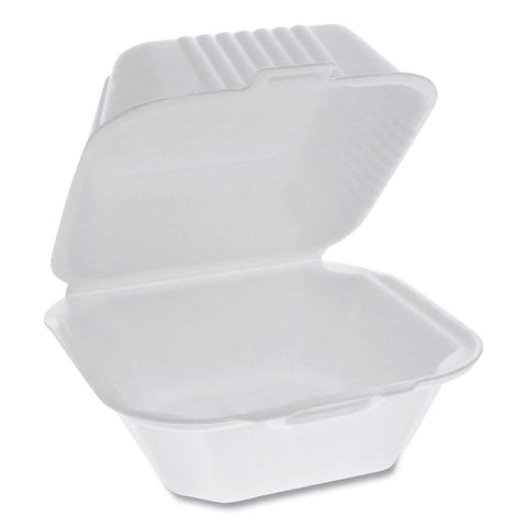 Pactiv White Sandwich Foam Hinged Lid Container, 5.75 x 5.75 x 3.25 inch -- 504 per case