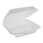 Pactiv SmartLock White Small 3 Compartment Foam Hinged Container, 7.5 x 8 x 2.63 inch -- 150 per case