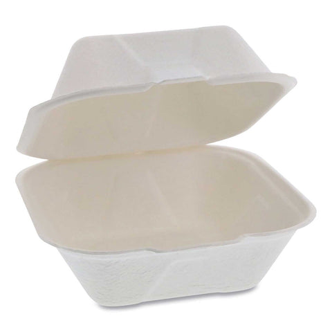 Pactiv EarthChoice Bagasse Natural Single Tab Lock Hinged Lid Container, 5.8 x 5.8 x 3.3 inch -- 500 per case