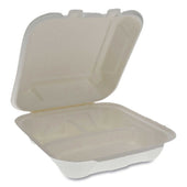 Pactiv EarthChoice Bagasse Natural 3 Compartment Dual Tab Lock Hinged Lid Container, 7.8 x 7.8 x 2.8 inch -- 150 per case