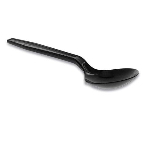 Pactiv Meadoware Polystyrene Black Medium Heavy Weight Soup Spoon -- 1000 per case