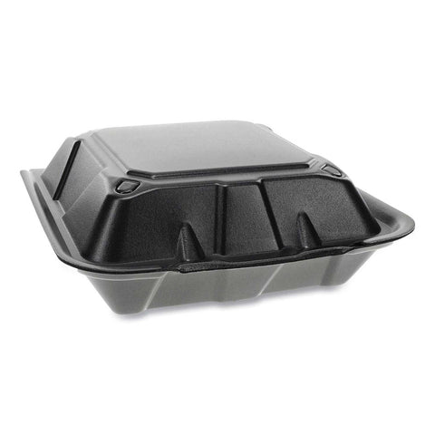 Pactiv Black Dual Tab Lock Foam Hinged Lid Container, 9 x 9 x 3.25 inch -- 150 per case