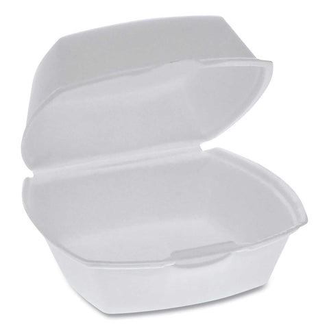 Pactiv White Single Tab Lock Foam Hinged Lid Container, 5.13 x 5.13 x 2.5 inch -- 500 per case