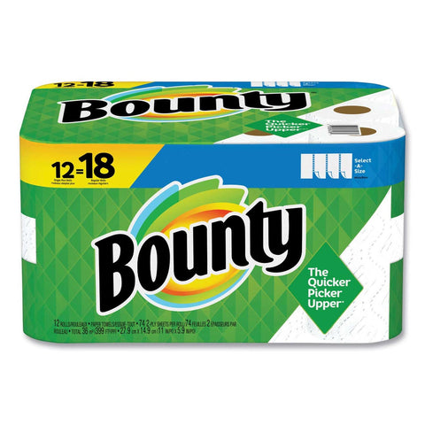 Bounty White 2-Ply Select-A-Size Kitchen Roll Paper Towel, 5.9 x 11 inch - 74 sheets per roll -- 12 rolls per case