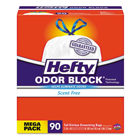 Hefty White 0.9 Mil Strong Tall Kitchen Drawstring Bag, 13 Gallon - 90 count per box -- 1 box per case