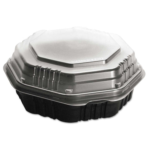Dart Container OctaView Black Hot Food Container with Clear Hinged Lid, 31 Ounce -- 100 per case