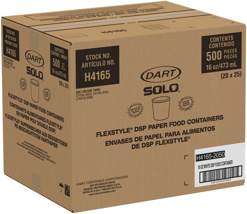 Solo White Flexstyle Double Poly Paper Hot Food Container, 16 Ounce -- 500 per case.