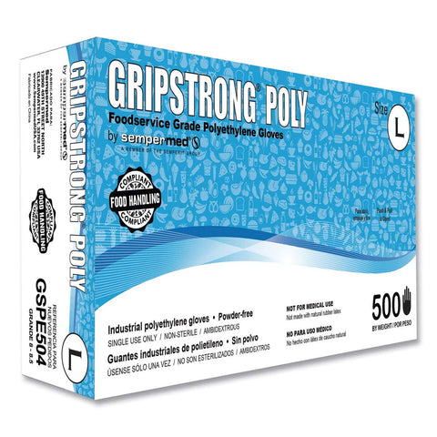 GripStrong Poly Clear Polyethylene Large Foodservice Grade Gloves - 500 per box -- 20 boxes per case
