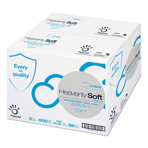 Papernet 2 Ply White Septic Safe Heavenly Soft Toilet Tissue, 5 inch x 146 Feet - 500 sheets per roll -- 96 rolls per case