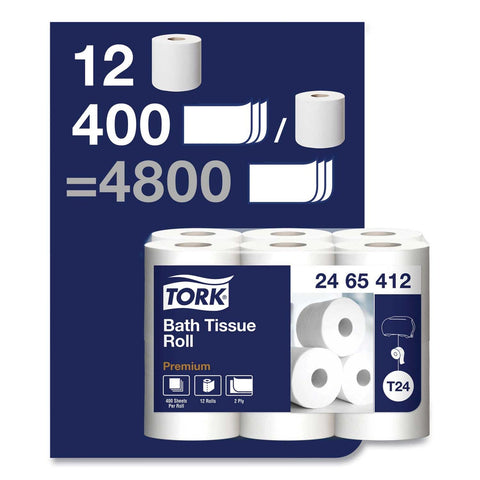 Tork White Septic Safe 2-Ply Premium Poly-Pack Bath Tissue, 4.1 x 4 inch - 400 sheets per roll -- 48 rolls per case