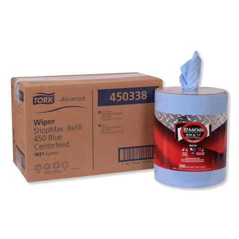 Tork Blue Advanced ShopMax 450 Centerfeed Wiper Refill, 9.9 x 13.1 inch - 200 per roll -- 2 rolls per case