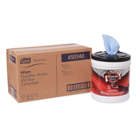 Tork Blue Advanced ShopMax 450 Centerfeed Dry Wiper Bucket, 8.5 x 10 inch - 200 per pack -- 2 packs per case