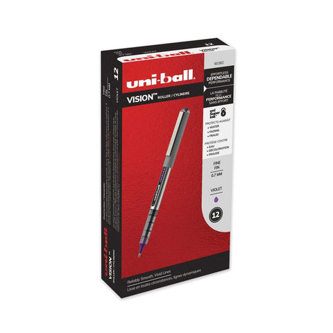 Uni Ball Vision Gray Barrel Fine 0.7 mm Stick Roller Ball Pen with Majestic Purple Ink -- 12 per case