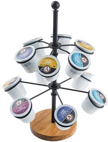 Tablecraft Black Powder Coated Metal and Acacia Cone Holder, 10 x 10 x 13.5 inch