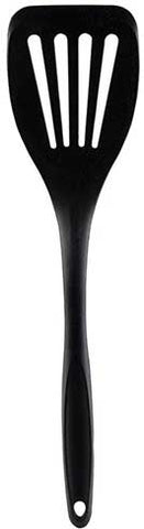 Tablecraft Black Silicone and Stainless Steel Slotted Spatula, 12.875 inch Length