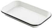 Tablecraft 1/8 Size Creamy White with Black Rim Sheetpan Server, 10 x 6 x 1.125 inch
