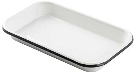 Tablecraft 1/8 Size Creamy White with Black Rim Sheetpan Server, 10 x 6 x 1.125 inch
