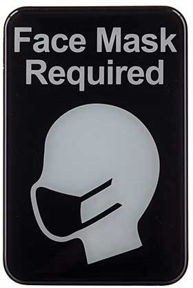 Tablecraft Black Self Adhesive Plastic Face Mask Required Sign, 6 x 9 inch