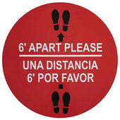 Tablecraft Red Round Self Adhesive Vinyl Six Feet Apart Please Floor Sign, 11.75 inch -- 6 per case.