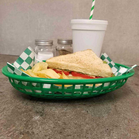 Tablecraft Plastic Green Oval Classic Basket, 9.3 x 6 x 1.875 inch -- 36 per case