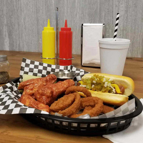Tablecraft Plastic Black Oval Chicago Basket, 10.5 x 7 x 1.5 inch -- 36 per case