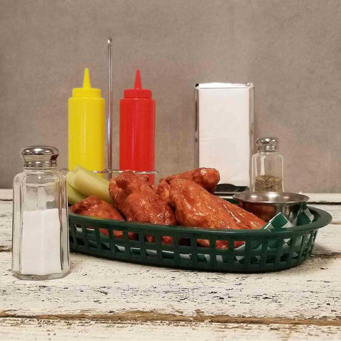 Tablecraft Plastic Forest Green Oval Chicago Basket, 10.5 x 7 x 1.5 inch -- 36 per case