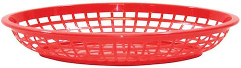 Tablecraft Red Jumbo Oval Polypropylene Basket, 11.75 x 8.875 x 1.875 inch -- 36 per case.
