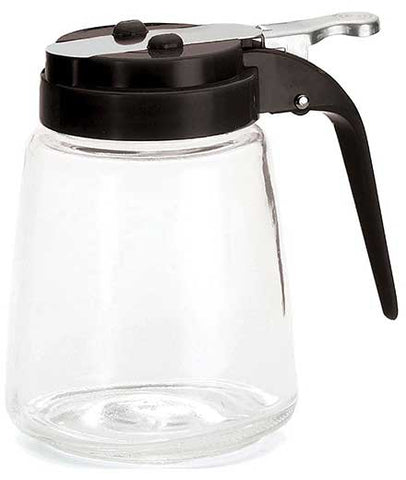 Tablecraft Black ABS Top Modern Glass Syrup Dispenser, 8 Ounce -- 12 per case.