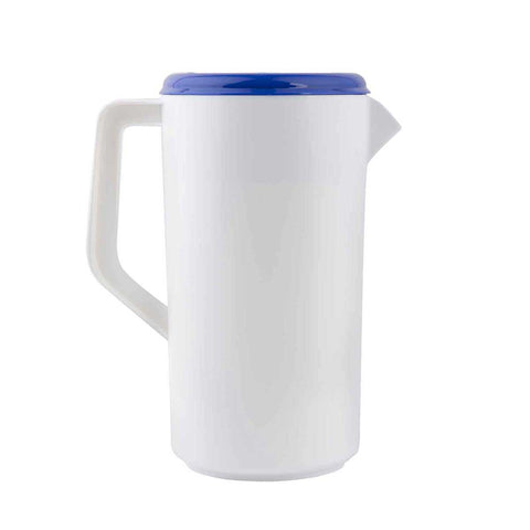 Tablecraft White with Blue Lid Pitcher -- 12 per case