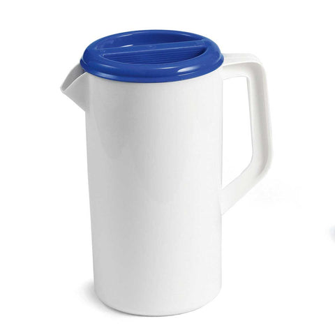 Tablecraft White with Blue Lid Pitcher -- 12 per case