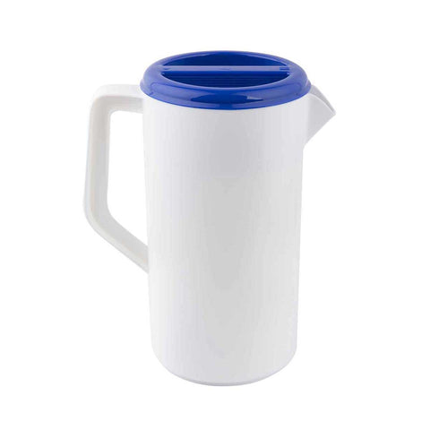 Tablecraft White with Blue Lid Pitcher -- 12 per case