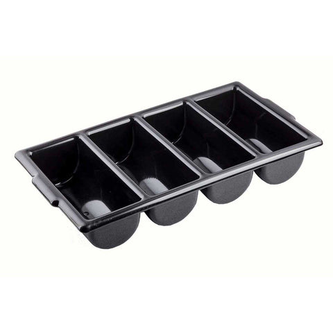 Tablecraft Plastic Black 4 Compartment Cutlery Bin -- 12 per case