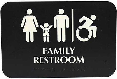 Tablecraft Plastic Ada Compliant Braille Family Restroom Handicap Accessible Sign, 6 x 9 inch