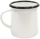 Tablecraft Enamelware Collection Creamy White with Black Rim Mug, 12 Ounce