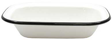 Tablecraft Enamelware Collection Creamy White with Black Rim Rectangular Serving Pan, 9.375 x 7 x 2 inch