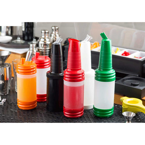 Tablecraft PourMaster Complete 1 Quart White Pour Bottle Kit with Assorted Color Spouts -- 12 per case