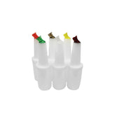 Tablecraft PourMaster Complete 1 Quart White Pour Bottle Kit with Assorted Color Spouts -- 12 per case