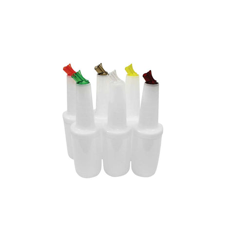 Tablecraft PourMaster Complete 1 Quart White Pour Bottle Kit with Assorted Color Spouts -- 12 per case