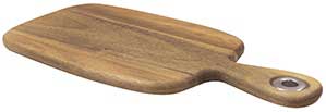 Tablecraft Acacia Collection Wood Bread Board with Brushed Nickel Eyelet, 8 x 6 x 0.6 inch