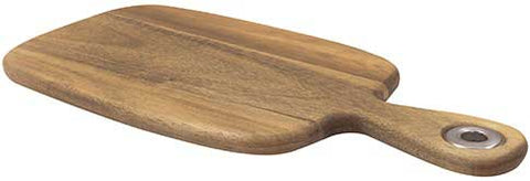 Tablecraft Acacia Collection Wood Bread Board with Brushed Nickel Eyelet, 10.5 x 7.25 x 0.6 inch