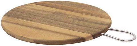 Tablecraft Acacia Collection Wood Round Display Board with Brushed Nickel Handle, 10 x 10 x 0.6 inch