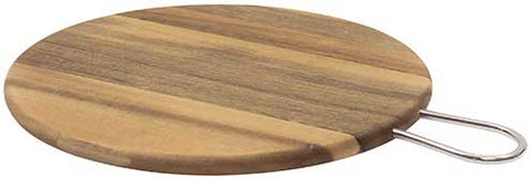 Tablecraft Acacia Collection Wood Round Display Board with Brushed Nickel Handle, 12 x 12 x 0.6 inch