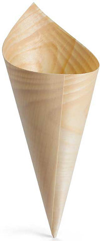 Tablecraft Large Disposable Serving Cone Wood(Pine), 2.875 x 3.5 x 7 inch, 50 count per pack -- 8 packs per case