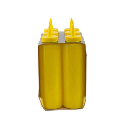 Tablecraft Yellow with Cone Tip and Natural Top Mustard Squeeze Bottle, 12 Ounce Capacity -- 72 per case