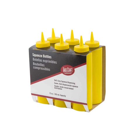 Tablecraft Yellow with Cone Tip and Natural Top Mustard Squeeze Bottle, 12 Ounce Capacity -- 72 per case